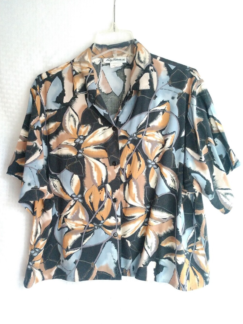 Risky Business Women's Vintage Camp Shirt CROP Short Sleeve Floral 80s 90s Large
